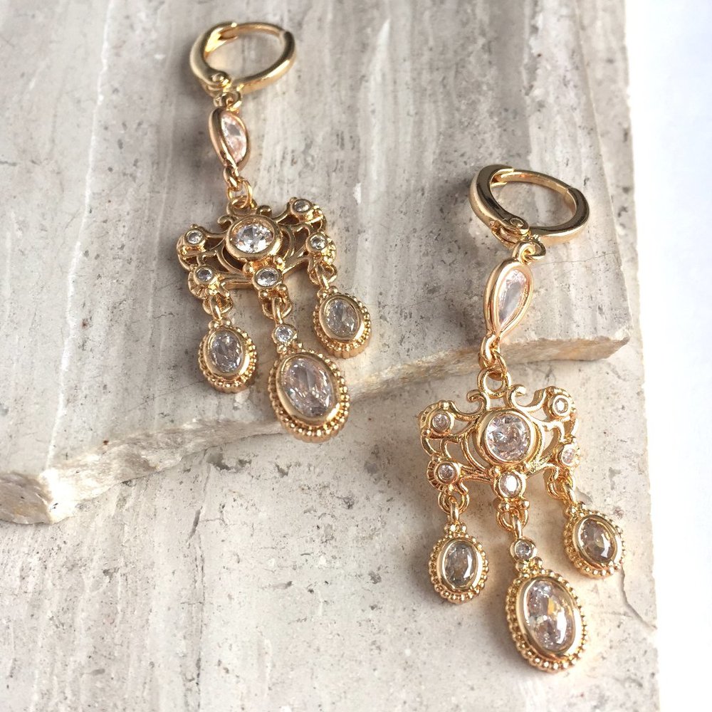 Vintage CZ chandelier huggie style Earrings - Picture 2 of 6